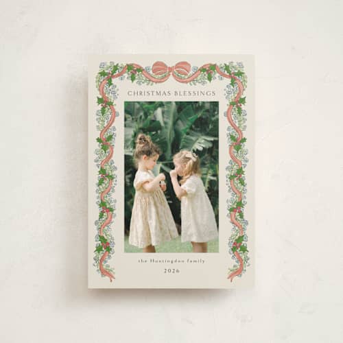 This is a coral christmas postcards with standard by Chris Griffith called holiday garland frame printing on signature in postcard