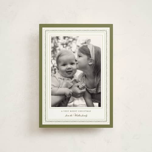 This is a sage christmas postcards with standard by Sara Hicks Malone called fair isle printing on signature in postcard