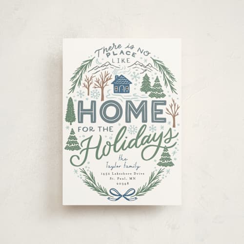 This is a pond christmas postcards with standard by Alethea and Ruth called home for the holidays woods printing on signature in postcard