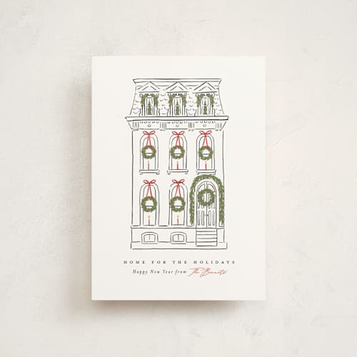 This is a snowfall christmas postcards with standard by Susan Zinader called home for the holidays printing on signature in postcard