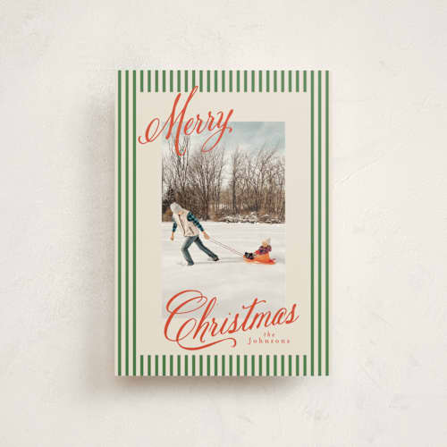 This is a forest christmas postcards with standard by Karidy Walker called script and stripes printing on signature in postcard