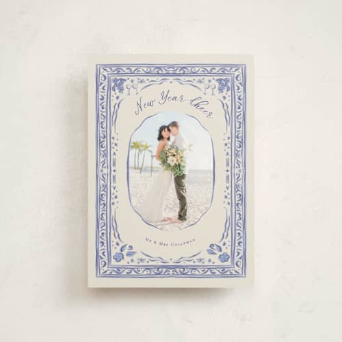 This is a blue jay christmas postcards with standard by Lucrecia Caporale called cheerful frame printing on signature in postcard