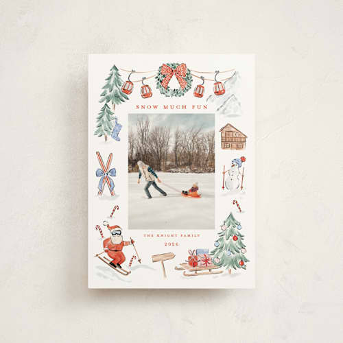 This is a santa suit christmas postcards with standard by Sarah Knight called snow much fun printing on signature in postcard