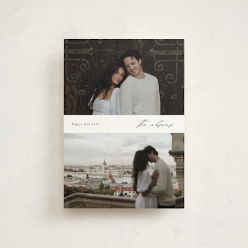 This is a snow christmas postcards with standard by Stacey Meacham called minimal merry printing on signature in postcard