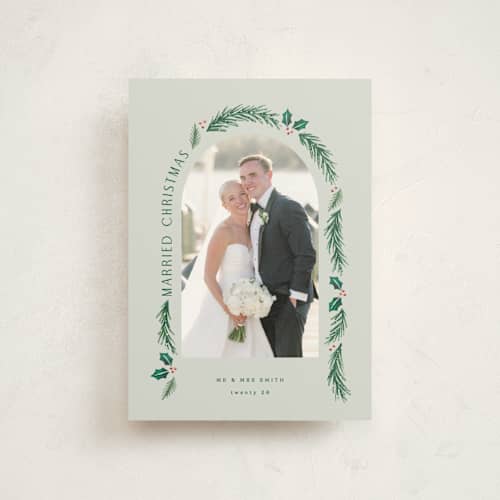 This is a sage christmas postcards with standard by Hooray Creative called a married christmas printing on signature in postcard