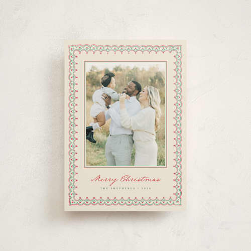 This is a wreath christmas postcards with standard by letterfix called scallop trim printing on signature in postcard