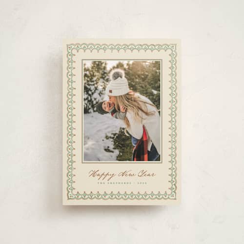 This is a pine christmas postcards with standard by letterfix called scallop trim printing on signature in postcard