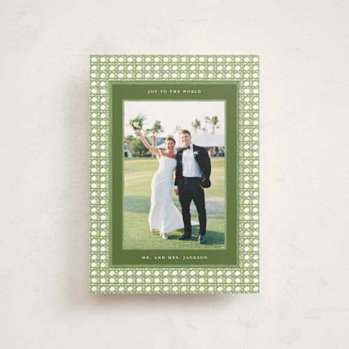 This is a sage christmas postcards with standard by Bayberry Kate called cane border printing on signature in postcard