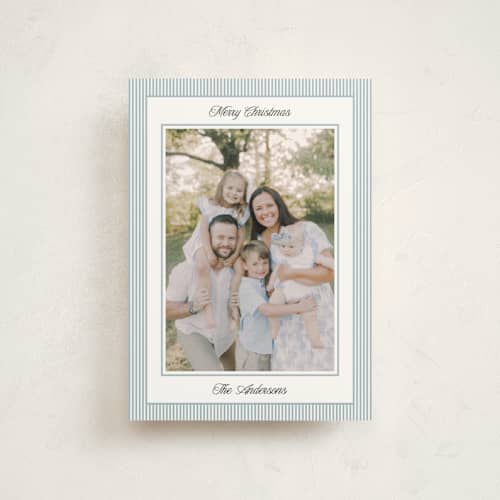 This is a pool christmas postcards with standard by Annie Shapiro called little stripes printing on signature in postcard