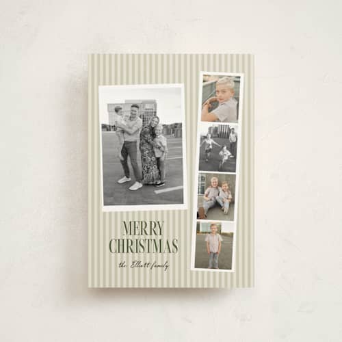 This is a pine christmas postcards with standard by Maja Cunningham called timeless stripe printing on signature in postcard