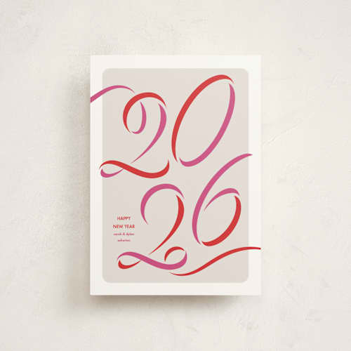 This is a flamingo christmas postcards with standard by Lea Delaveris called ribbon year printing on signature in postcard