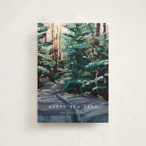 This is a wintermint christmas postcards with standard by Holly Whitcomb called peaceful forest printing on signature in postcard