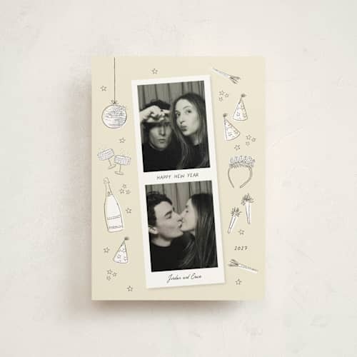 This is a champagne christmas postcards with standard by frau brandt called new year fun printing on signature in postcard