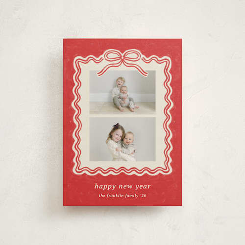 This is a cranberry christmas postcards with standard by Kercia Jane called brushed bow printing on signature in postcard