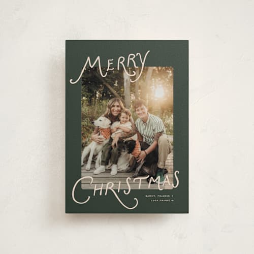 This is a pine christmas postcards with standard by Pixel and Hank called tidings printing on signature in postcard