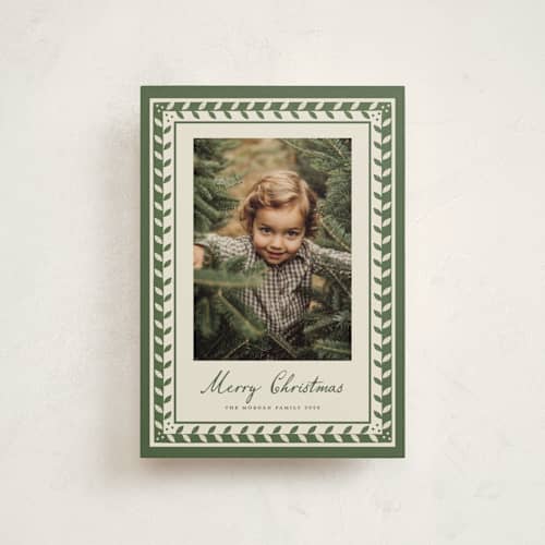 This is a pine christmas postcards with standard by Maja Cunningham called linocut frame printing on signature in postcard
