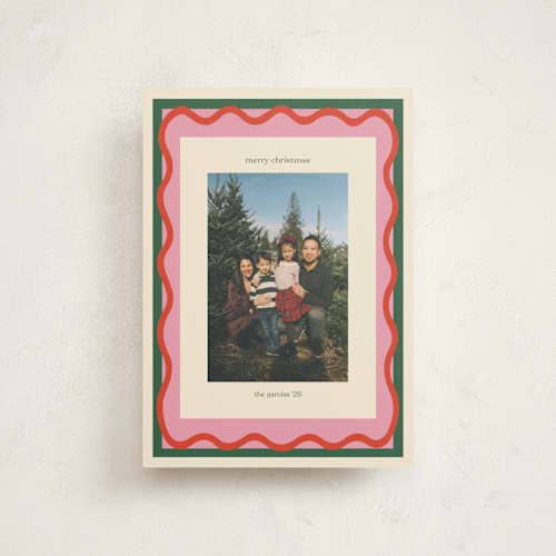This is a blush christmas postcards with standard by Beth Vassalo called groovy christmas printing on signature in postcard