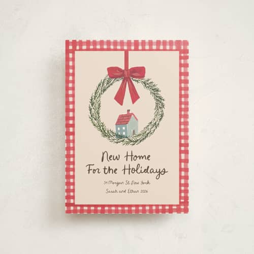 This is a berry christmas postcards with standard by Teju Reval called new home wreath printing on signature in postcard