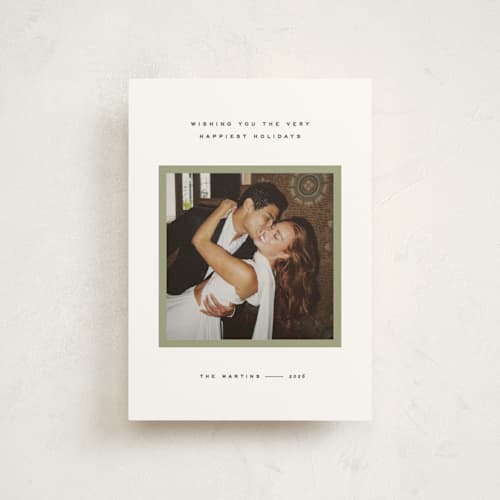 This is a sage christmas postcards with standard by JoAnn Jinks called minimal border printing on signature in postcard