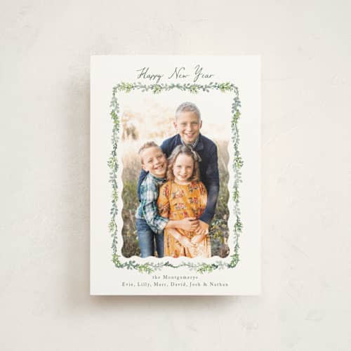 This is a wreath christmas postcards with standard by Petra Kern called scalloped greenery printing on signature in postcard
