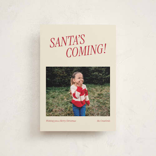 This is a candy cane christmas postcards with standard by Angela Garrick called santa's coming printing on signature in postcard