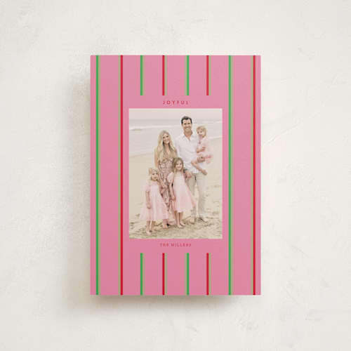 This is a peony christmas postcards with standard by Baumbirdy called colorful stripes printing on signature in postcard