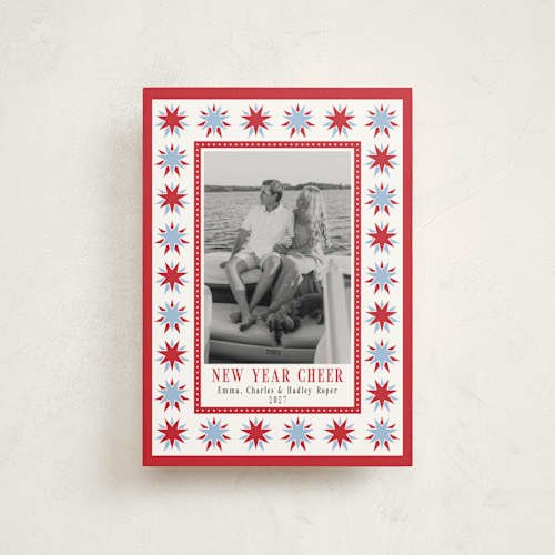 This is a cranberry christmas postcards with standard by Erika Firm called starlite border printing on signature in postcard