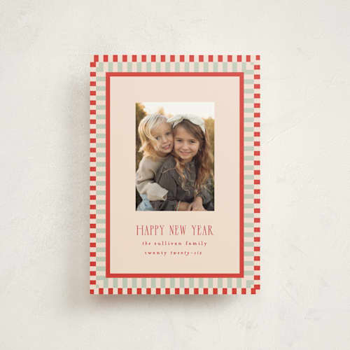 This is a tomato christmas postcards with standard by Julie Murray called modern plaid printing on signature in postcard