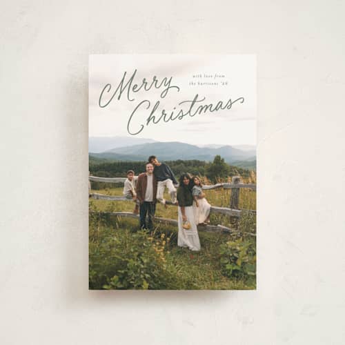 This is a eucalyptus christmas postcards with standard by Carmia C. called nostalgic script printing on signature in postcard