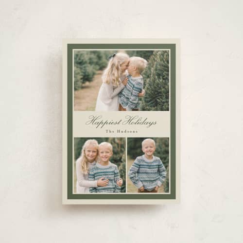 This is a boxwood christmas postcards with standard by Kristie Kern called sash printing on signature in postcard
