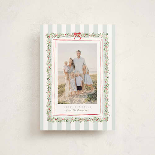 This is a winter mint christmas postcards with standard by Everett Paper Goods called coastal garland printing on signature in postcard