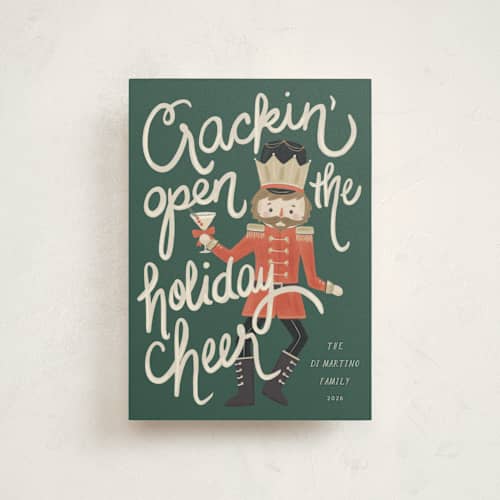 This is a evergreen christmas postcards with standard by Kristen Juckiewicz called crackin' cheer printing on signature in postcard