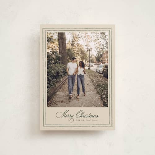 This is a cream christmas postcards with standard by Lottie Aldarwish called chic & merry printing on signature in postcard