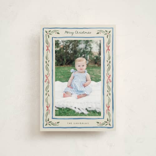 This is a porcelain christmas postcards with standard by Chris Griffith called holiday gingham printing on signature in postcard