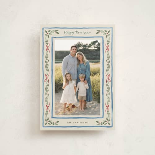 This is a porcelain christmas postcards with standard by Chris Griffith called holiday gingham printing on signature in postcard