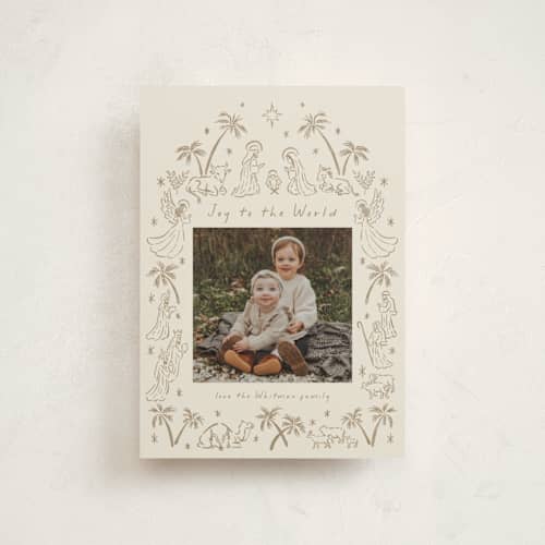 This is a sand christmas postcards with standard by Jamie Alexander called joyful mystery printing on signature in postcard