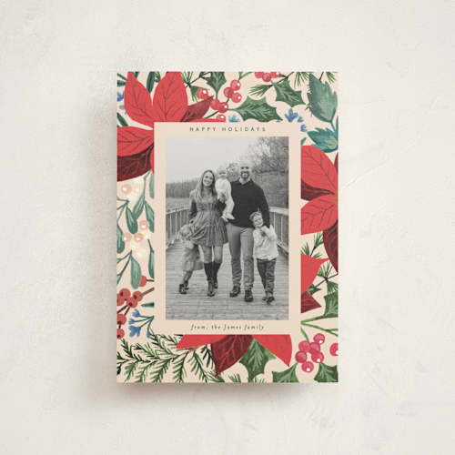 This is a holly berry christmas postcards with standard by Alethea and Ruth called bold floral printing on signature in postcard
