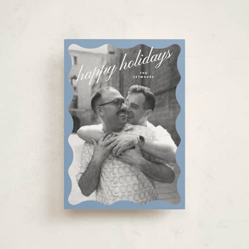 This is a cornflower christmas postcards with standard by Carrie Moradi called chalet trim printing on signature in postcard