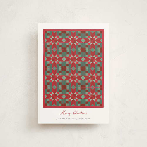 This is a cranberry christmas postcards with standard by frau brandt called quilted stars printing on signature in postcard