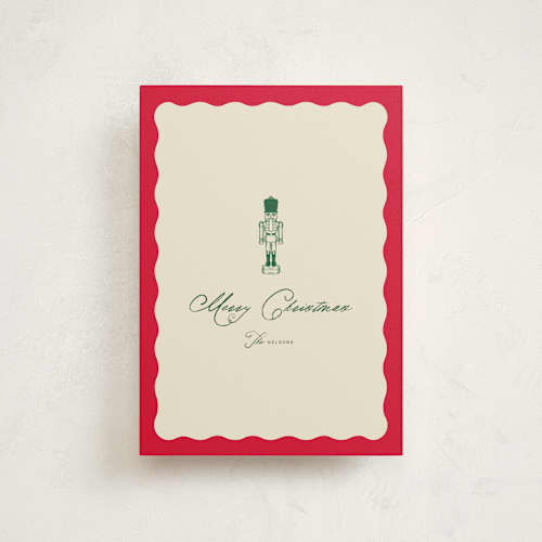This is a poinsettia christmas postcards with standard by Jen Ramsey called holiday nutcracker printing on signature in postcard