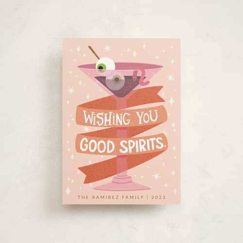 This is a peach halloween party invitations cards with standard by Jenny Alvarado called wishing you good spirits | halloween printing on signature in petite