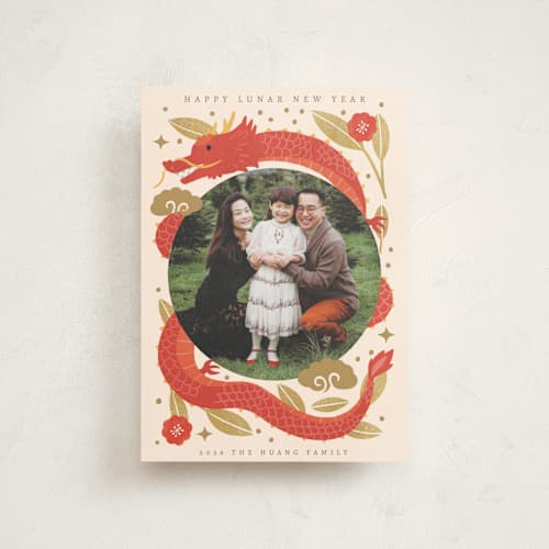 This is a cream chinese new year cards with standard by Cindy Chu called year of dragon printing on signature in postcard