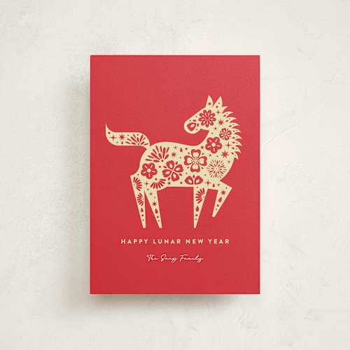 This is a garnet chinese new year cards with standard by Maria Alou called dragon lunar year printing on signature in postcard