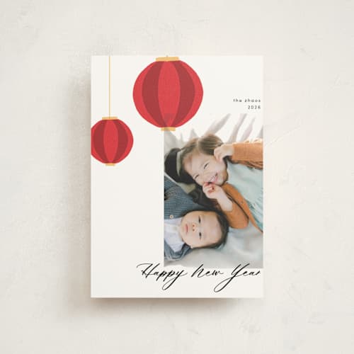 This is a noir chinese new year cards with standard by Morgan Kendall called lanterns printing on signature in postcard