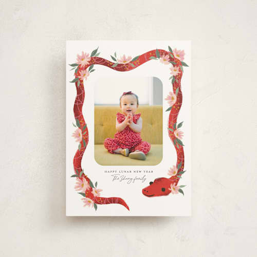 This is a blossom chinese new year cards with standard by Jackie Crawford called little new year snake printing on signature in postcard