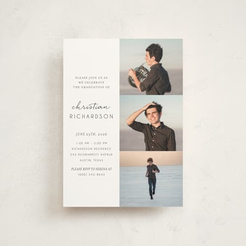 This is a snow graduation invitations with standard by Deynaaz Daraei called patchwork printing on signature in petite