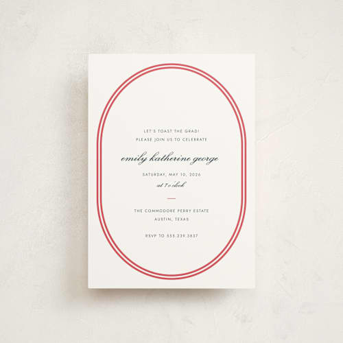 This is a cherry graduation invitations with standard by Megan Davis called bocce printing on signature in petite