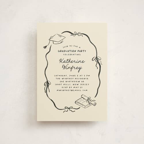 This is a noir graduation invitations with standard by Creo Study called trendsetter printing on signature in petite