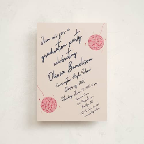 This is a fuchsia graduation invitations with standard by Sarah Rosenthal called sparkle and rhythm celebration printing on signature in petite