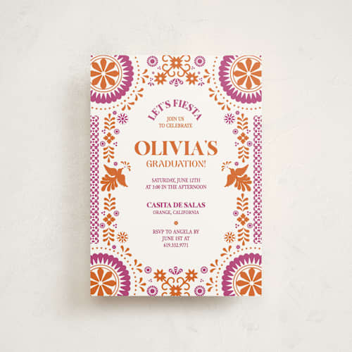 This is a gumdrop graduation invitations with standard by Eva Tadros called let's fiesta printing on signature in petite